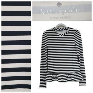 KATE SPADE NEW YORK Stripe Ruffle Long-sleeve Pullover Top In Black Cream